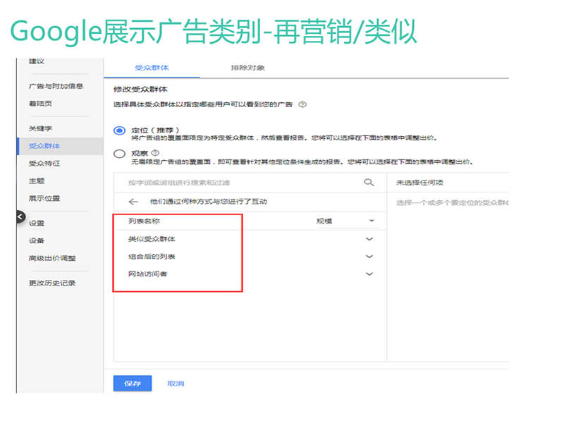 Google展示广告之再营销类别