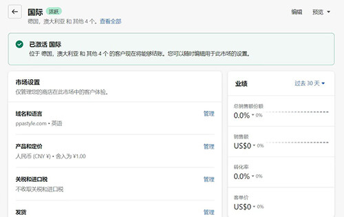 Shopify目标市场设置