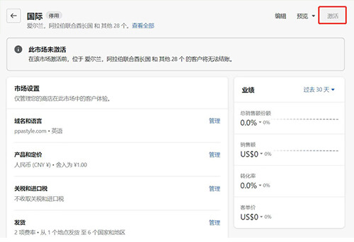 Shopify目标市场设置